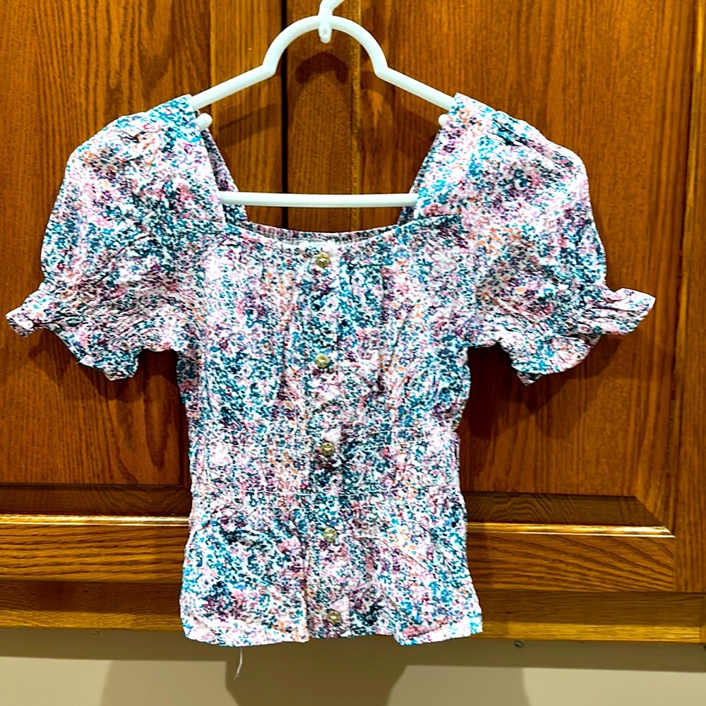 Love Glam Girl Claudette puff-sleeve crop top, pink/purple NWT girls MEDIUM